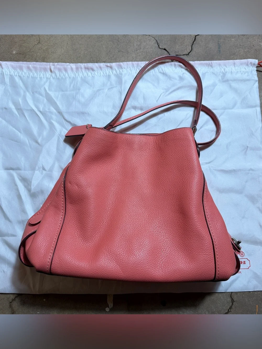 Y2K Coach Edie 31 57125 Bright Coral Pebbled Leather Shoulder Bag